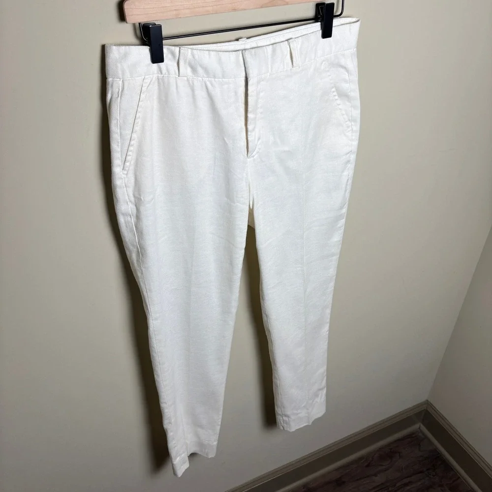 Banana Republic Off White Straight Leg Ankle Cropped Chino Trouser Pants Women 4